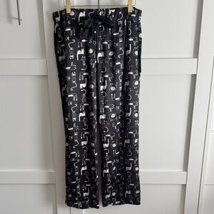 Tahari Black Pajama Pants with White Cat Print